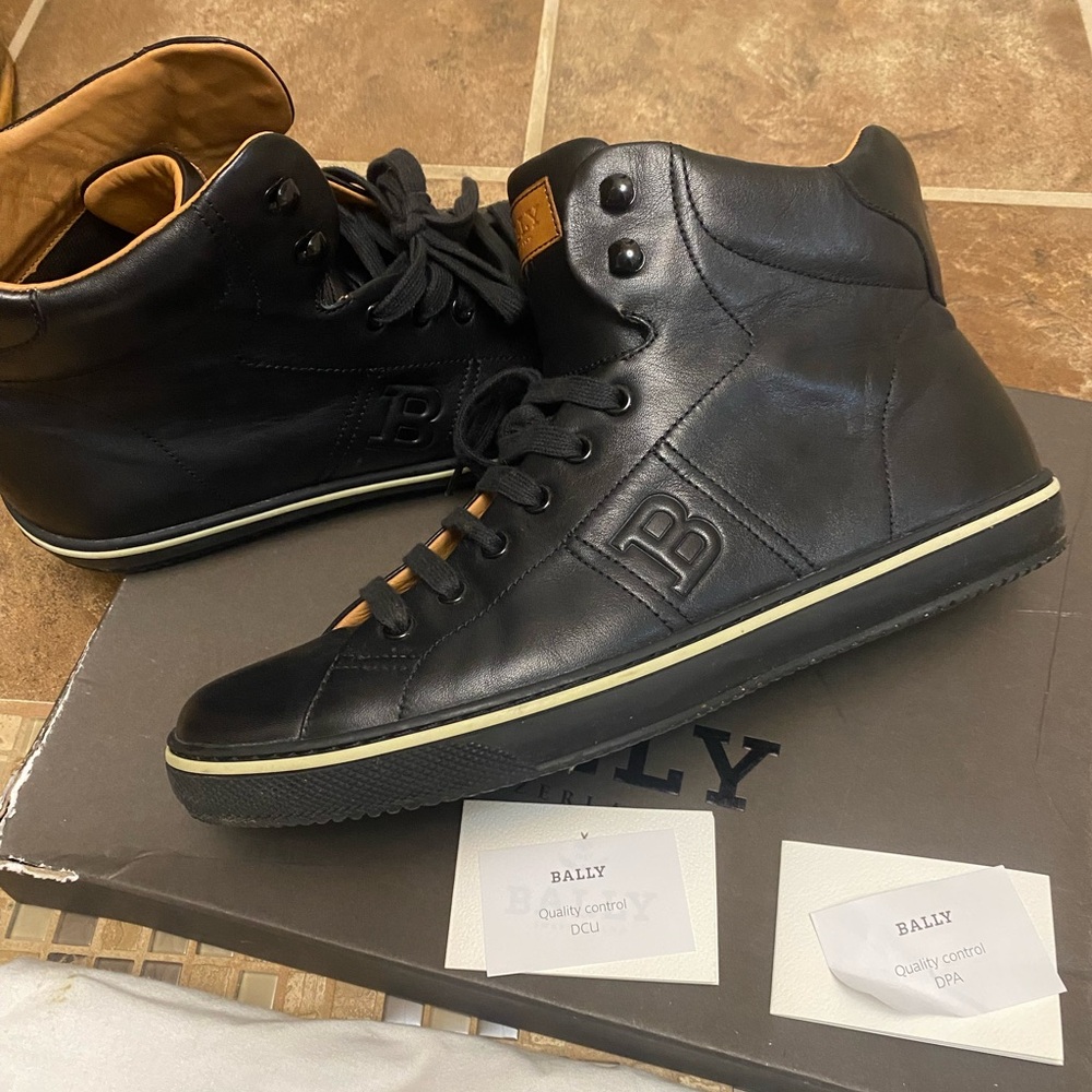 Bally Black and Tan High-Top Sneakers